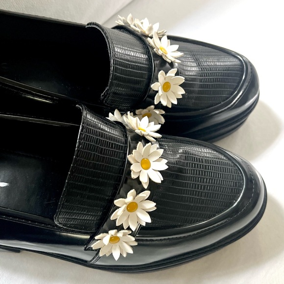 ASOS DESIGN Women's 8 Simone Chunky Mid Heeled Loafer In Black With Daisies - Picture 7 of 9